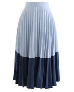 Falda plisada evasé bicolor en azul