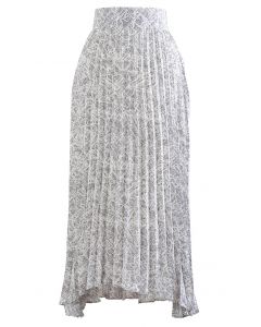 Falda larga asimétrica plisada de línea irregular en gris