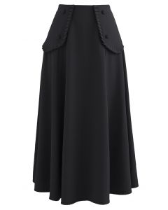 Falda acampanada plisada con costuras y bolsillos falsos en negro