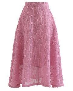 Falda midi acampanada 3D Cotton Candy en rosa