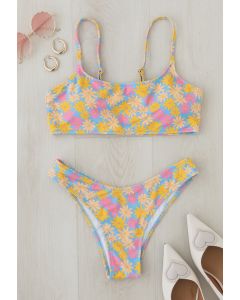 Conjunto de bikini estilo camisola con estampado de margaritas de verano