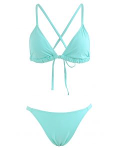Conjunto de bikini de triángulo con espalda cruzada en azul Tiffany
