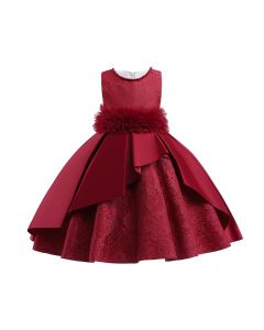 Vestido de princesa de malla con volantes y encaje floral en rojo para niños