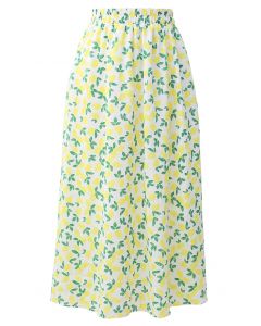 Falda midi con estampado de limón fresco en amarillo