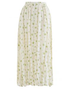 Falda con abertura fruncida con estampado de ramo de rosas en color crema