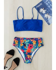 Conjunto de bikini estilo camisola con estampado floral en acuarela