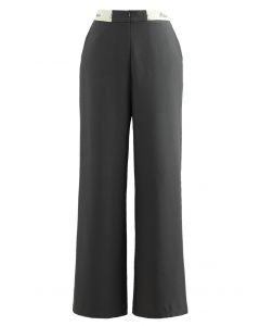 Pantalones rectos con cintura en contraste en gris topo