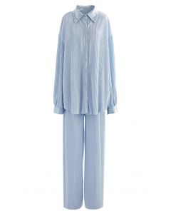 Conjunto de camisa y pantalón plisado completo en azul