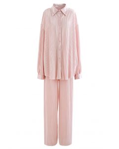 Conjunto de camisa y pantalón plisado completo en rosa