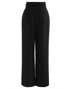 Pantalones cómodos drapeados con cinta entrecruzada en negro