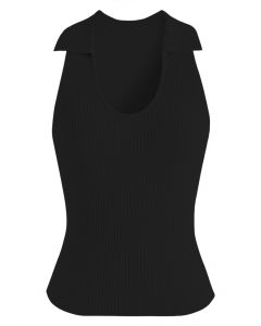 Camiseta sin mangas de punto con cuello vuelto en negro