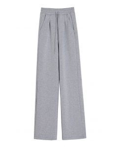 Pantalones de pierna recta con cordón en la cintura en gris