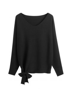 Suéter de gran tamaño con lazo y manga de murciélago en negro