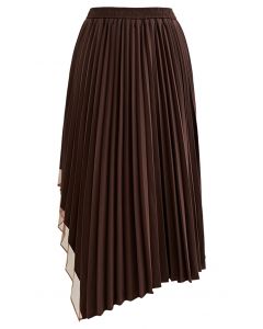 Falda midi plisada con paneles de organza asimétrica en marrón