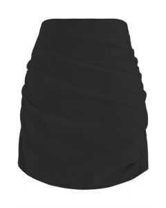 Minifalda fruncida con solapa cruzada en negro