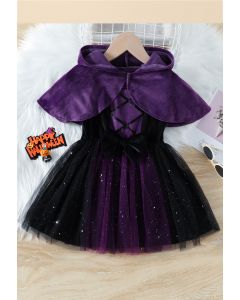 Vestido de malla con purpurina de Little Princess con capa con capucha