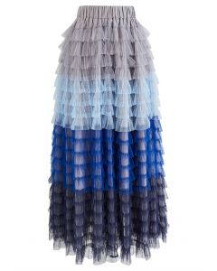 Falda larga de tul con capas degradadas de Swan Cloud en azul