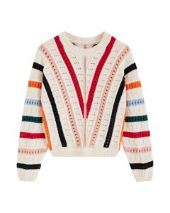 Suéter de punto hueco con rayas en forma de V de colores