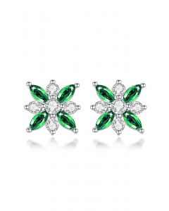 Aretes de diamante con gema de esmeralda floral