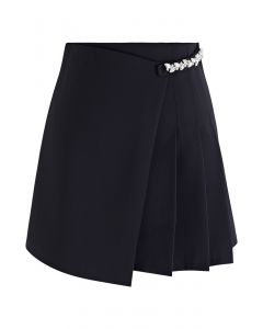 Rhinestone Decor Pleated Flap Mini Skirt