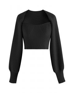 Strapless Knit Top and Sweater Sleeve Set in Black