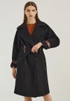 Abrigo largo de mezcla de lana con cinturón en negro