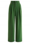 Pantalones rectos con pliegues simples en verde