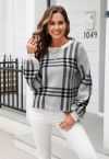 Suéter clásico de punto con cuello redondo a cuadros en gris