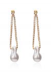 Aretes colgantes de perlas irregulares y diamantes en color crema