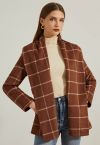 Abrigo de mezcla de lana con frente abierto a cuadros en marrón