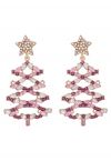 Pendientes ahuecados con diamantes de imitación de árbol de Navidad en rosa