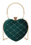 Clutch de corazón de terciopelo con forma de diamante de alta gama en esmeralda