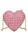 Clutch con forma de corazón brillante y lentejuelas de diamantes de imitación en rosa