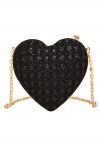 Clutch con forma de corazón brillante y lentejuelas de diamantes de imitación en negro