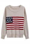 Suéter extragrande de canalé con bandera estadounidense
