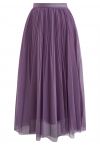 Falda de tul de malla plisada con ribete de purpurina en color morado