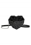 Bolso bandolera con forma de corazón y estampado de telaraña en negro