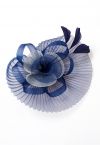 Diadema de flores de malla plisada con pinza para el cabello en azul marino