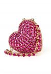 Bolso de hombro con forma de corazón y diamantes de imitación en color rosa