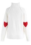 Suéter de punto con parche de corazón y alma en blanco