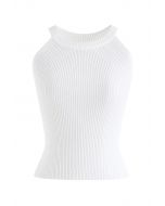 Camiseta sin mangas ajustada de punto acanalado en blanco