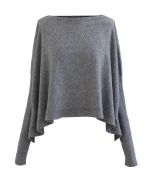 Suéter tipo capa con dobladillo acampanado suave en gris