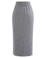 Falda lápiz de punto acanalado de cintura alta en gris