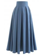 Falda midi de algodón con pliegues en azul