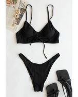 Conjunto de bikini con tiras de tiro bajo en negro