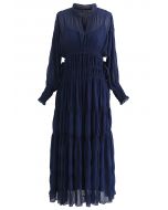 Vestido de gasa con cordón lateral fruncido completo en azul marino