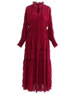 Vestido de gasa con cordón lateral fruncido completo en rojo