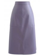 Falda de tubo de cuero sintético con dobladillo sin rematar en morado