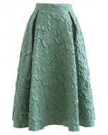 Falda midi plisada con estampado de girasol en verde
