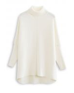 Suéter de cuello alto sin esfuerzo elegante con manga de murciélago en blanco
